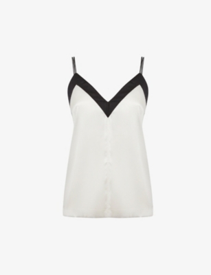 Reiss Payton Double-strap Silk-blend Vest Top In Ivory/black