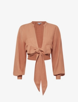 Reiss Rust Linen High Rise Skirt In Rust