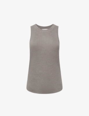 Reiss Womens Mushroom Piper Round-neck Linen And Wool-blend Vest In Brown