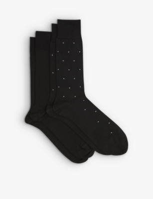 Reiss Mens Black Graham Cotton-blend Socks Pack Of Two In Black