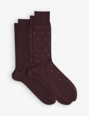 REISS REISS MEN'S BORDEAUX GRAHAM COTTON-BLEND SOCKS PACK OF TWO