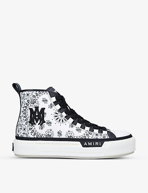 AMIRI: Bandana graphic-print canvas and leather high-top trainers
