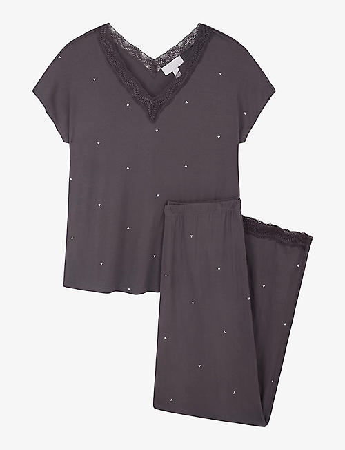 THE WHITE COMPANY: Lace-trim dot-pattern stretch-jersey pyjama set