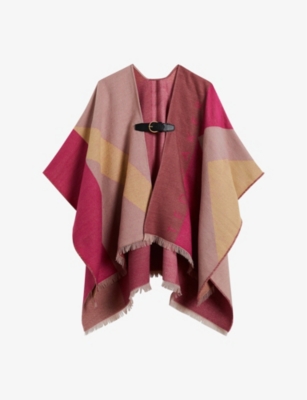 Ted Baker Womens Pink Suffia Buckle-fastened Knitted Poncho