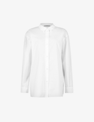 Allsaints Womens Optic White Sasha Split-hem Relaxed-fit Organic-cotton Shirt