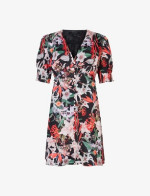 Allsaints Floral Print Ari Mini Dress In Black Multi | ModeSens