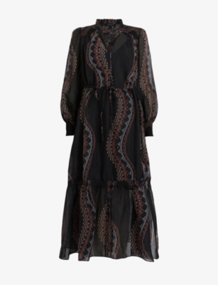 ALLSAINTS Nisha Leticia graphic-print cotton and silk maxi dress
