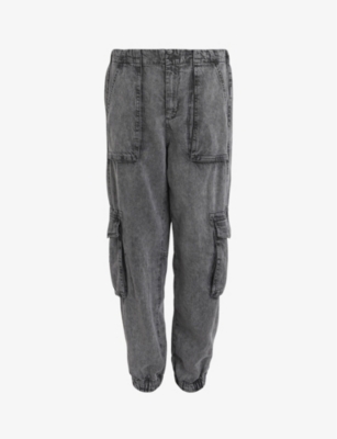 Shop Allsaints Frieda High-rise Tapered-leg Denim Cargo Trousers In Anthracite