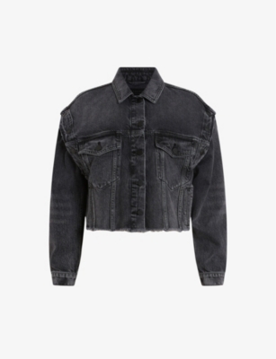 Shop Allsaints Women's Washed Black Chlo Removable-sleeves Denim Jacket
