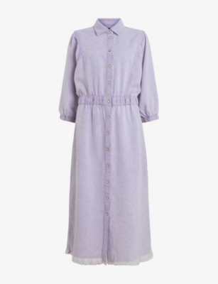Allsaints Osa Puff Sleeve Denim Shirtdress In Washed Purple
