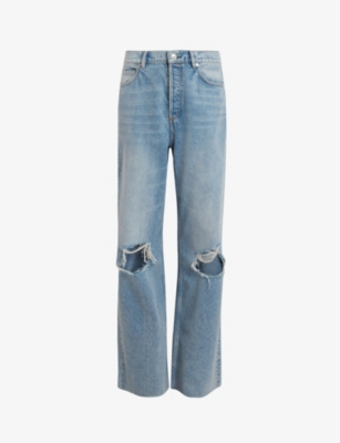 Womens AllSaints blue Distressed Wendel High-Rise Wide-Leg Jeans