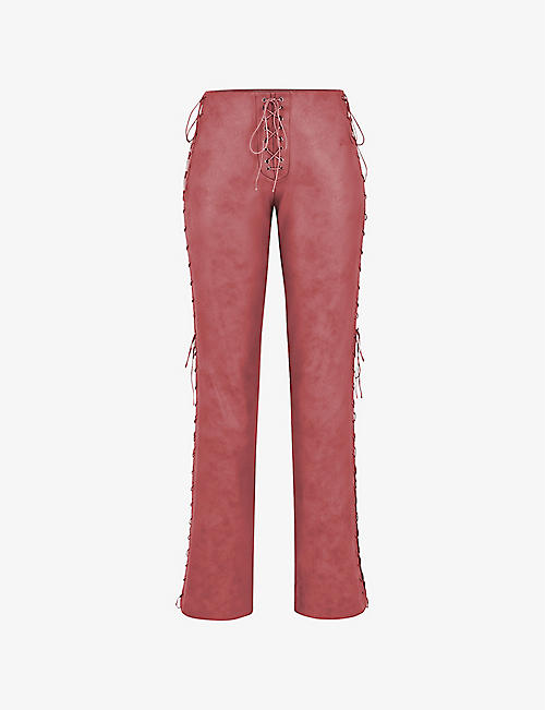 HOUSE OF CB: Drew lace-up faux-leather trousers