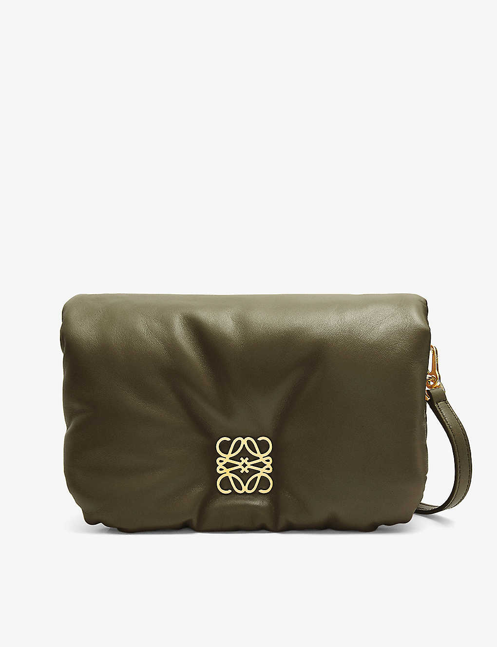 Loewe Dark Khaki Green Puffer Goya Mini Padded Leather Shoulder Bag