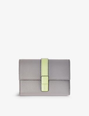 Loewe Womens  Small Vertical Logo-embossed Leather Wallet In Pearl Grey/green