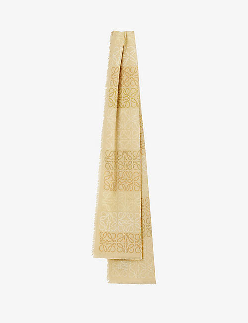LOEWE: Anagram-print fringed-trim wool-blend scarf