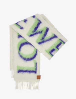 LOEWE: Anagram-patch logo-print wool and mohair-blend scarf