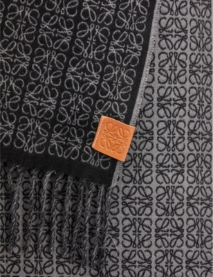 Shop Loewe Women's Brown/black Anagram Logo-embellished Cashmere Scarf