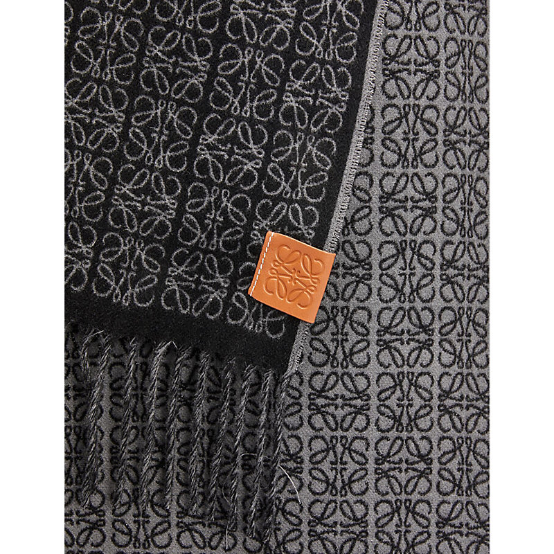 Shop Loewe Women's Brown/black Anagram Logo-embellished Cashmere Scarf