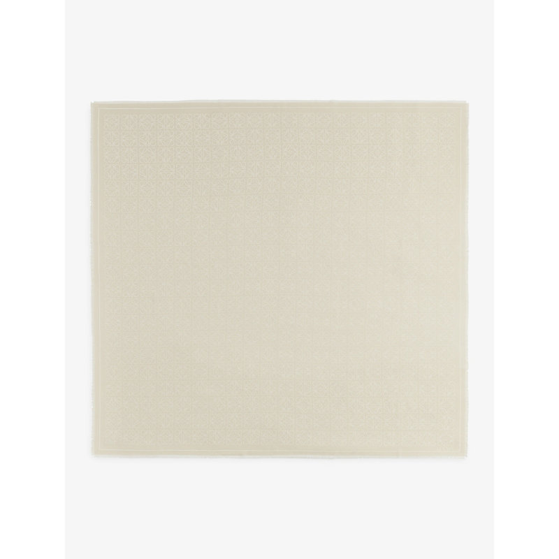 Loewe Wool-silk Anagram Scarf In Beige/white