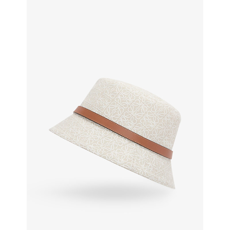 Shop Loewe Mens Ecru/soft White Anagram-print Wide-brim Cotton-blend Bucket Hat