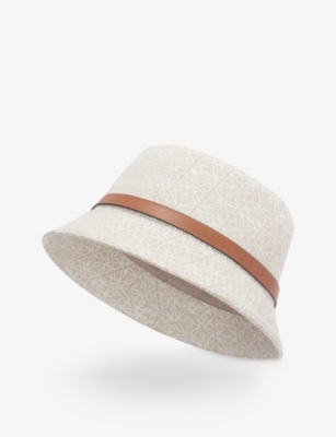 Loewe Mens Ecru/soft White Anagram-print Wide-brim Cotton-blend Bucket Hat