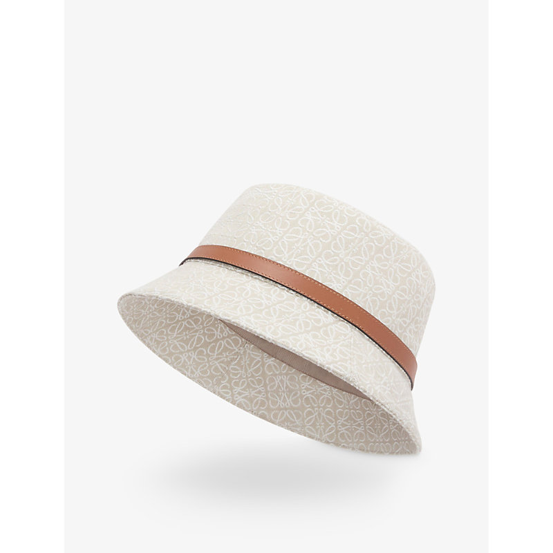 Loewe Mens Ecru/soft White Anagram-print Wide-brim Cotton-blend Bucket Hat