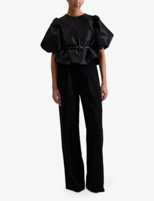 Shop By Malina Malina Women's Black Cleo Balloon-sleeve Satin Blouse