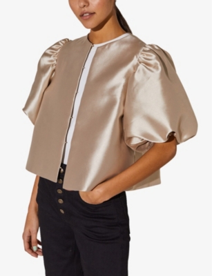 Shop By Malina Cleo Balloon-sleeve Satin Blouse In Nude (lingerie)