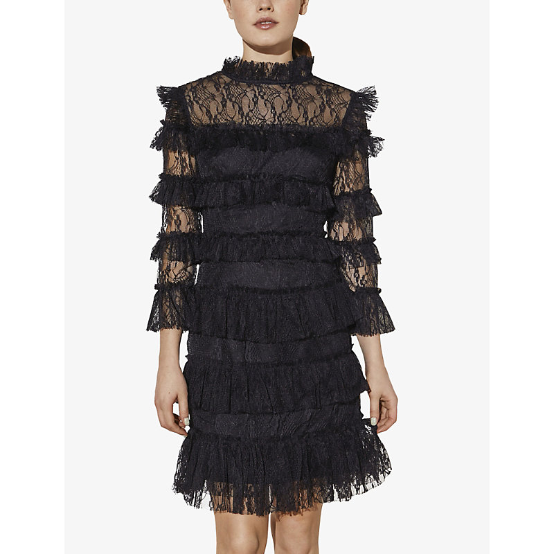 Shop By Malina Malina Women's Black Carmine Tiered Lace Mini Dress