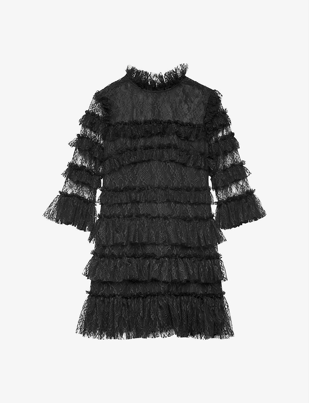 By Malina Womens Black Carmine Tiered Lace Mini Dress