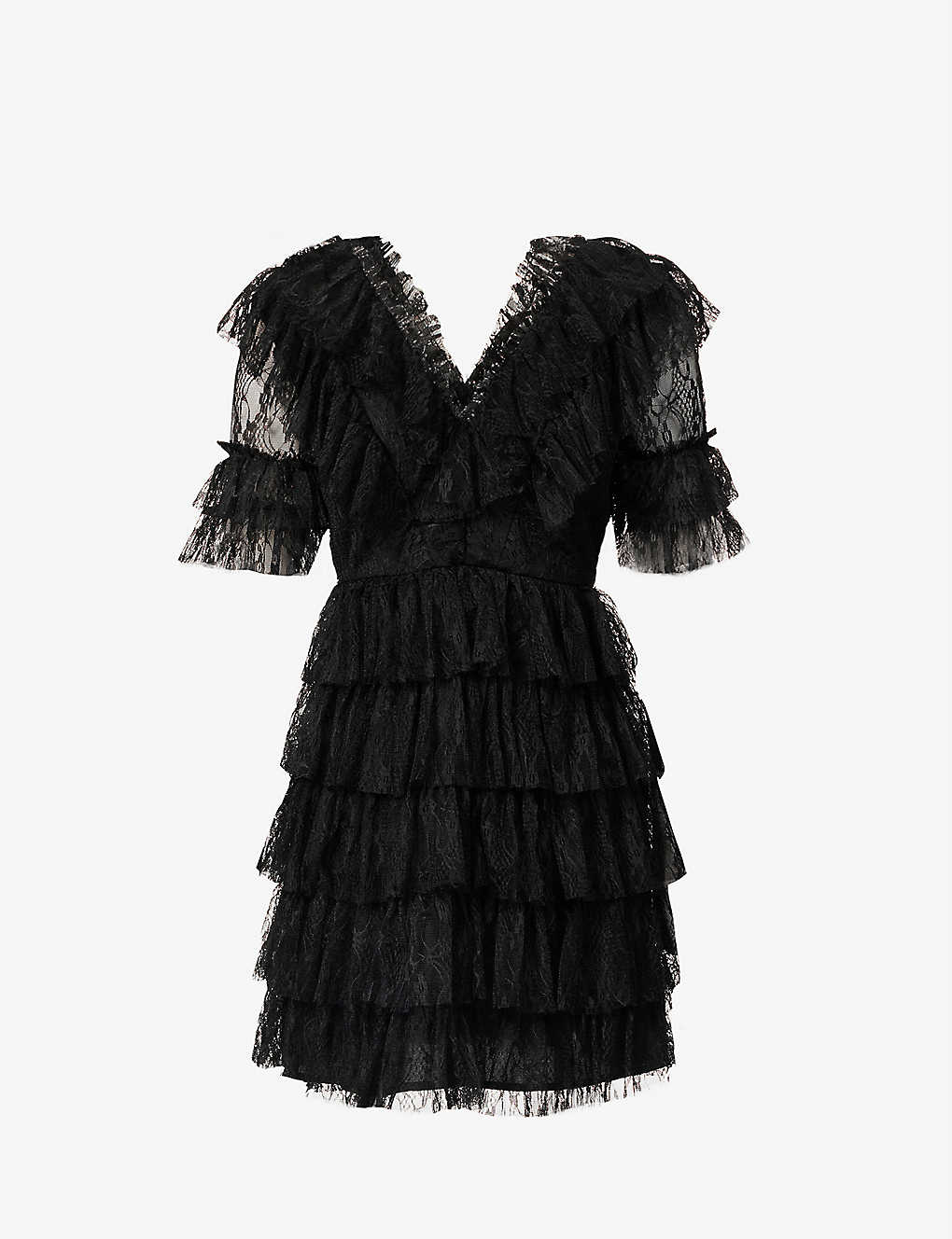 By Malina Womens Black Sky Lace-embellished Tiered Woven Mini Dress