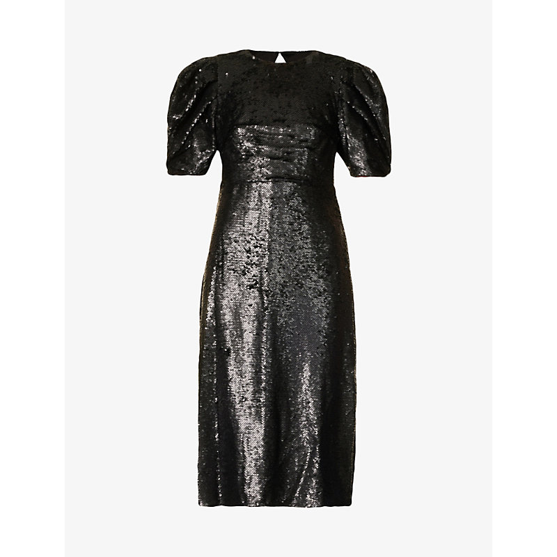 By Malina Womens Black Blair Sequin-embellished Woven Midi Dress