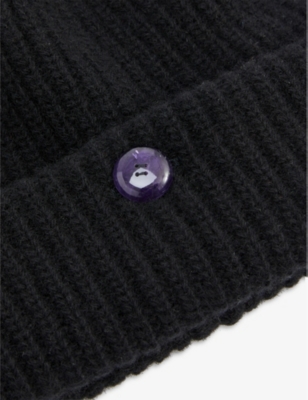 Shop God's True Cashmere Gods True Cashmere Men's Black Unisex Gemstone-embellished Recycled Cashmere Beanie Hat