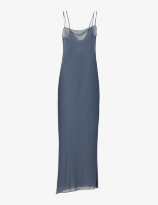 KHAITE KHAITE WOMENS SLATE ALLEGRA SEMI-SHEER SILK MIDI DRESS,63516822