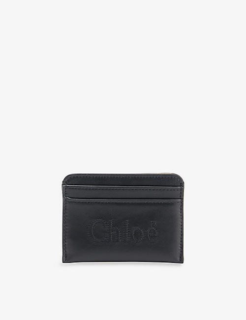 CHLOE: Sense logo-embroidered leather card holder