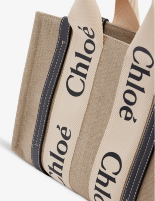 Shop Chloé Womens White - Blue 1 Woody Small Linen Tote Bag