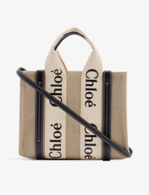 CHLOE: Woody small linen tote bag