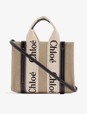 Chloé Chloe Womens White - Blue 1 Woody Small Linen Tote Bag