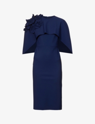 Greta Constantine Owlet Crossover-Detailing V-Neck Dress With Floral-Applique Navy main image 1