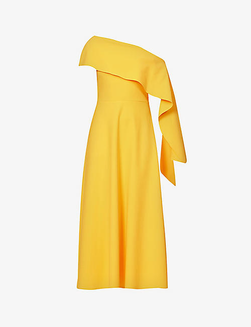 GRETA CONSTANTINE: Asymmetric draped stretch-woven midi dress