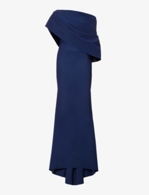 GRETA CONSTANTINE: Cowl-neck flared-hem stretch-woven gown