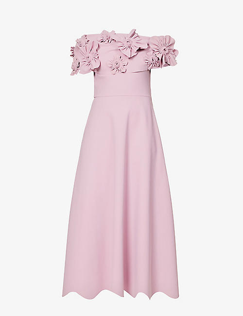 GRETA CONSTANTINE: Floral-embellished sleeveless stretch-woven midi dress