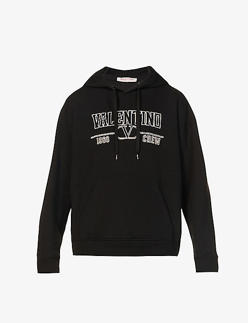 VALENTINO: Logo-embroidered dropped-shoulder cotton-jersey hoody