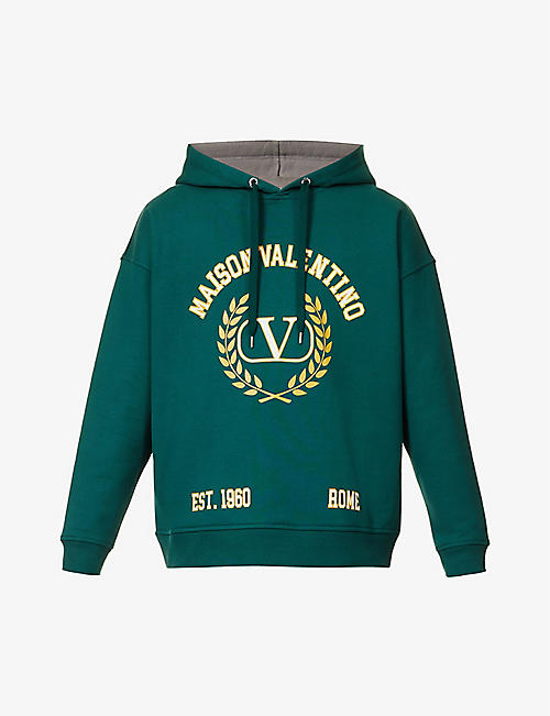 VALENTINO: College logo-print stretch-cotton hoody