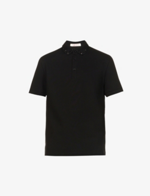 VALENTINO VALENTINO MEN'S NERO ROCKSTUD-EMBELLISHED COTTON-PIQUÉ POLO SHIRT,63520386