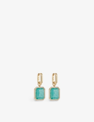 Ottima 18ct yellow gold-plated vermeil sterling silver, amazonite and white sapphire drop earrings