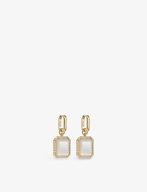 ASTLEY CLARKE: Ottima 18ct yellow gold-plated vermeil sterling silver, mother-of-pearl and white sapphire drop earrings