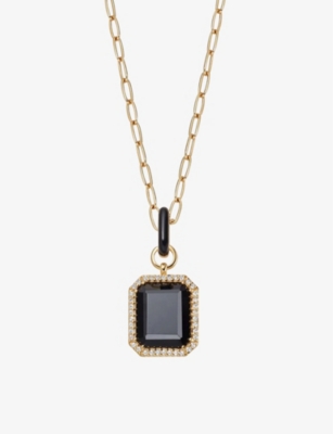 ASTLEY CLARKE: Ottima 18ct yellow gold-plated vermeil sterling silver, black onyx, white sapphire and enamel pendant necklace