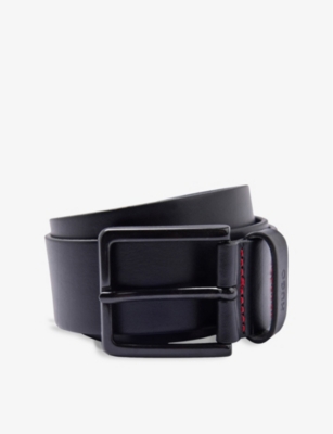 Shop Hugo Logo-embossed Leather Belt In Black