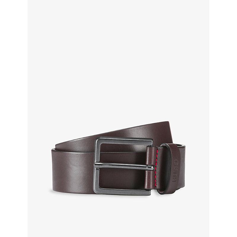 Hugo Mens Dark Brown Logo-embossed Leather Belt
